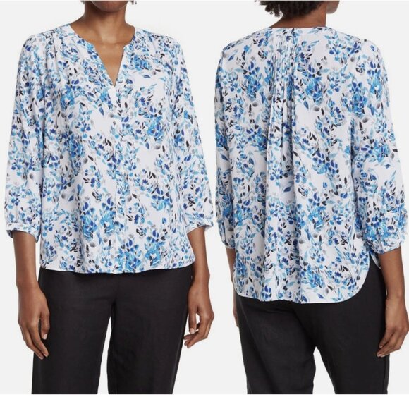 NWT NYDJ High/Low Crepe Blouse - Blue Willow Size Medium - Picture 1 of 10